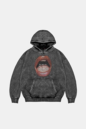 Sekizbiraltı Love Your Self Oversize Unisex πλενόμενο μαύρο φούτερ