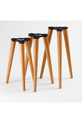 Badem10 Set of 3 (Painted) Zigon Coffee Table Leg Set Wooden Pouf Leg Table Legs with Angled Central Connection Apparatus