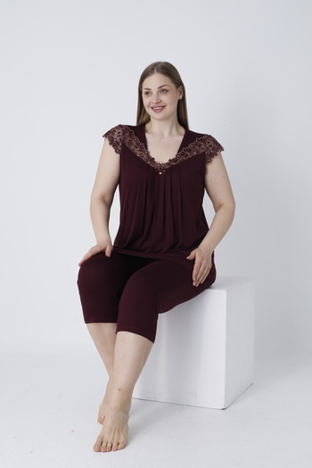 Cotpark Women's Plus Size Viscose Elastane Fabric Short Sleeve Capri Suit 14680