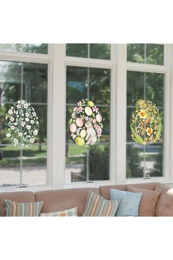 Generic Dayker Spring Flower Window Clings, Large Easter Eggs Static Sticker, Anti-Collision Double-Side Bu