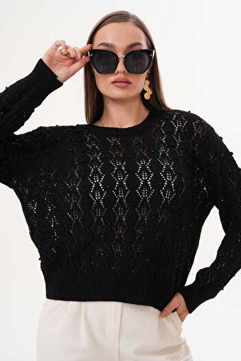 ŞİMAL Women's Patterned Pearl Detailed Knitwear Knitted Sweater 255219 -