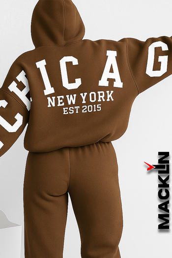 macklin Unisex Ανδρικά Γυναικεία Σετ Φόρμας Chicago New York Est με στάμπα Oversize με κουκούλα με 3 κλωστές