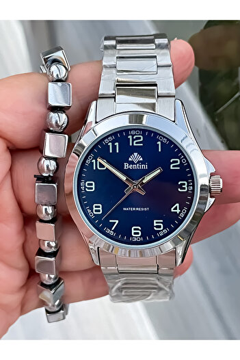 Bentini New Season Silver Color Steel Cord Men's Watch and Bracelet Father's Day Valentine's Day Gift