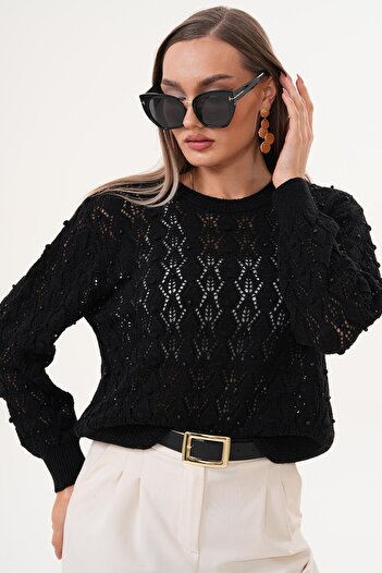 ŞİMAL Women's Patterned Pearl Detailed Knitwear Knitted Sweater 255219 -