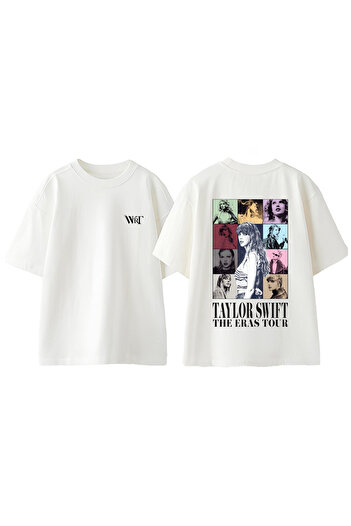 THEWERT Taylor Swift 1 Design Back Printed Βαμβακερό λευκό μπλουζάκι Oversize