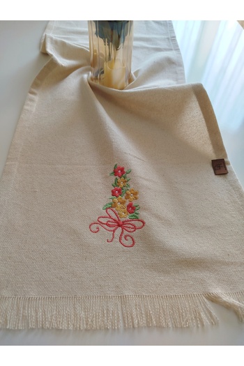 denizli hatırası Embroidered Authentic Organic Tasseled Runner 45X105 cm