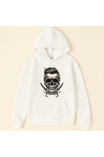 CLASSY.MODA Φούτερ Unisex Oversize με 3 κλωστές με στάμπα με κουκούλα κρανίου