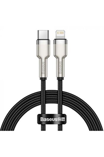 Baseus CAFULE phone cable, USB Type-C to Lightning, black, 1 meter, with textile braid