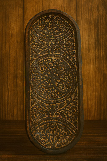 Fillikutum Boho Decorative Wood Carved Flower Design Natural Walnut Tray Boat Plate