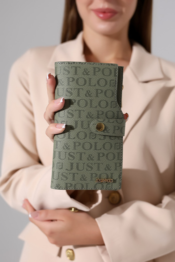 Just Polos Horizontal Model Green Women's Wallet with Cover and Zipper Suitable for Daily Use