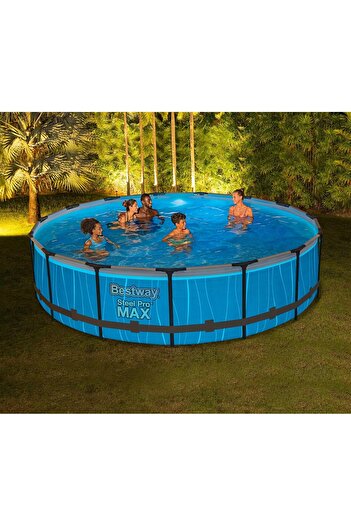 BESTWAY Steel Pro Max Round Frame Swimming Pool with Filter Pump, Grey, 15 ft