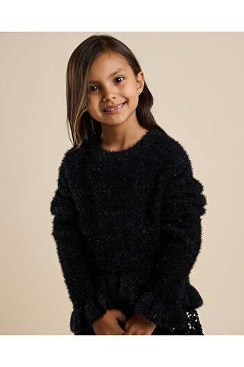 R&B Furry Sweater with Crew Neck and Long Sleeves