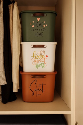 hemlife 3 Pcs Sweet Home Storage Box Jumbo Boy 20 Lt Plastic Organizer Box (Tile, Green, White)