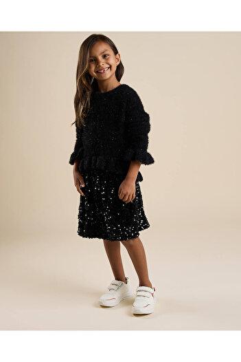 R&B Furry Sweater with Crew Neck and Long Sleeves