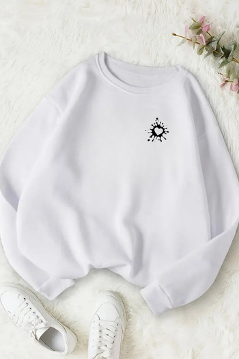 CLAYES Unisex Λευκό MINI DROP HEART Φούτερ με στάμπα με λαιμόκοψη - Χειμερινό ύφασμα με ανοιχτόχρωμο ύφασμα