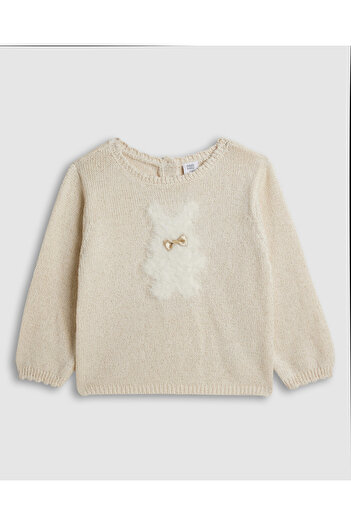 R&B Appliqued Sweater with Crew Neck and Long Sleeves