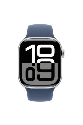 Apple Ceas inteligent Watch 10 GPS, carcasă din aluminiu argintiu, 42 mm, ecran OLED LTPO, 64 GB, curea sport din denim