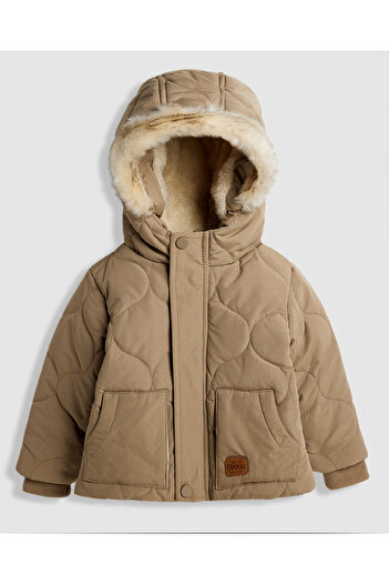 R&B Quilted Hooded Puffer Jacket with Zipper Closure