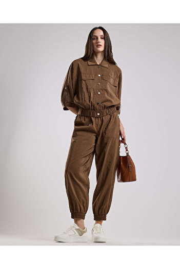 R&B Solid Jacket with Shirt Collar and 3/4 Sleeves