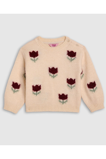 R&B Patterned Sweater with Crew Neck and Long Sleeves