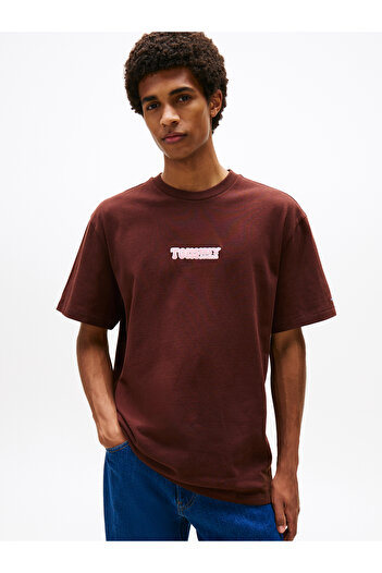 Tommy Hilfiger Men Rich Brown Short Sleeve Crew Neck Tjm Rlx Font Play T-Shirt