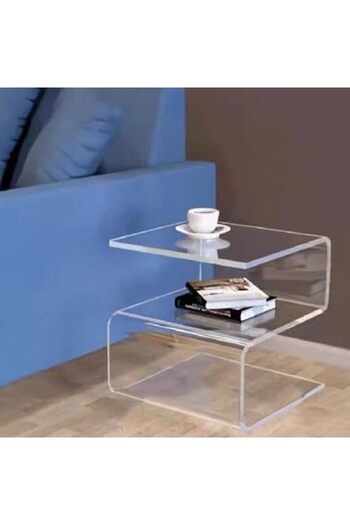 Slasa S-Shaped Acrylic Side Table – Modern Transparent End Table – L34.8 × W30 × H45 cm