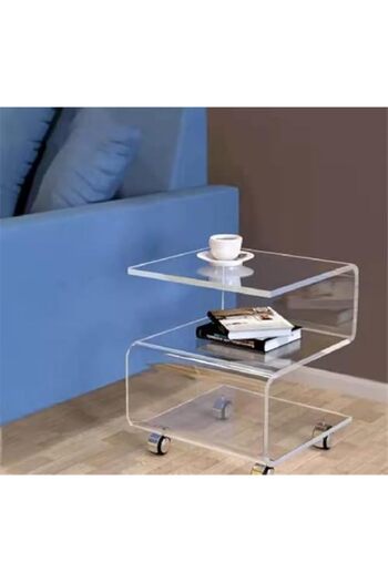 Slasa Transparent Acrylic Coffee Table – Double S Design with Wheels – 40 × 42 × 52 cm