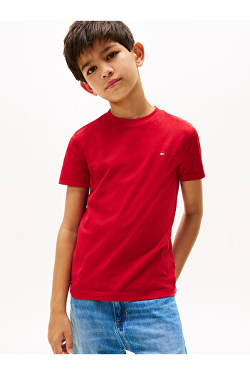 Tommy Hilfiger Tommy Hilfiger Boys Medium Red Short Sleeve Crew Neck Cotton Regular Fit T-Shirt