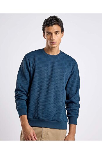 R&B Textured Sweatshirt with Crew Neck and Long Sleeves