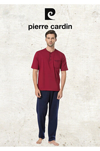 Pierre Cardin Men's Clothing 3 Piece Combed Cotton 100% Cotton Claret Red Pajama Set (2 Gift Socks) Ol.Pc.5370.001