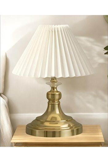 Fico Home Modern Abajur Umrella Pileli Abajur Metal French Gold Kaplama Gövde Şık Görsellik Katar