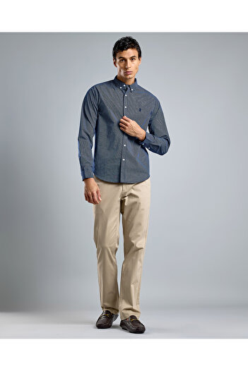 R&B Printed Shirt with Button-Down Collar and Long Sleeves