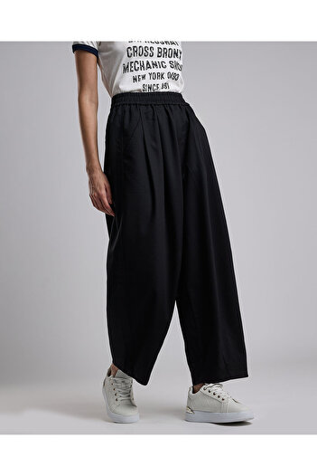 R&B Solid Wide Leg Pants with Elastic Waist