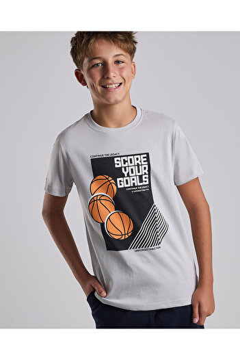 R&B Graphic Print T-Shirt with Crew Neck and Short Sleeves