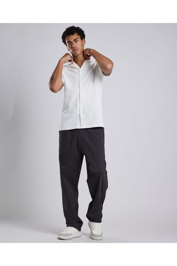 R&B Textured Shirt with Revere Collar and Short Sleeves