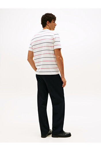 Tommy Hilfiger Tommy Hilfiger Men Ecru Stripe Short Sleeve Crew Neck Ess Seasonal Regular Fit T-Shirt