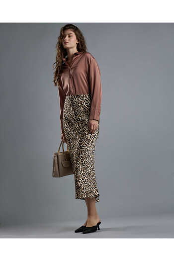 R&B Animal Patterned Midi Skirt with Zipper Closure