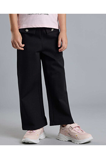 R&B Solid Wide Leg Pants with Elastic Waist