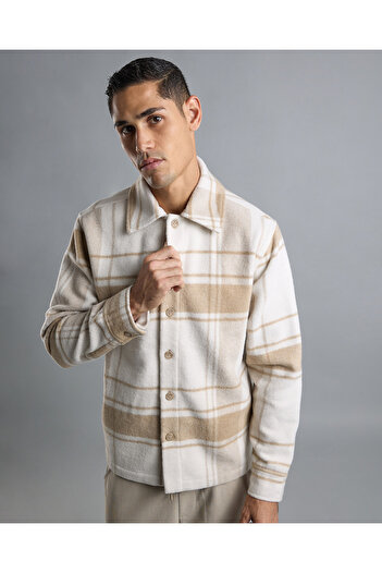 R&B Plaid Shacket with Shirt Collar and Long Sleeves