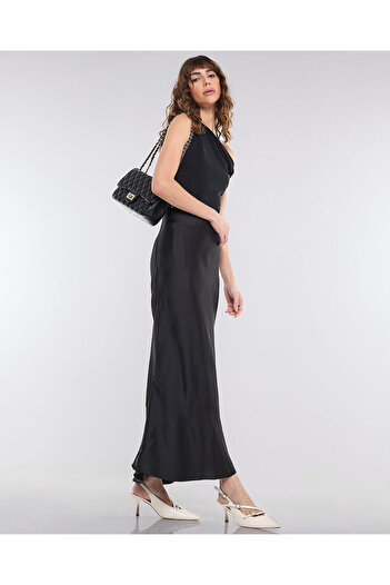 R&B Solid Maxi Skirt with Elastic Waist