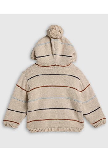 R&B Striped Hooded Cardigan with Button Closure