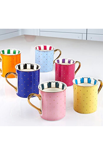 Kosova Muba Consept Polka Dots Colorful 6 Piece Mug Set 200 ml