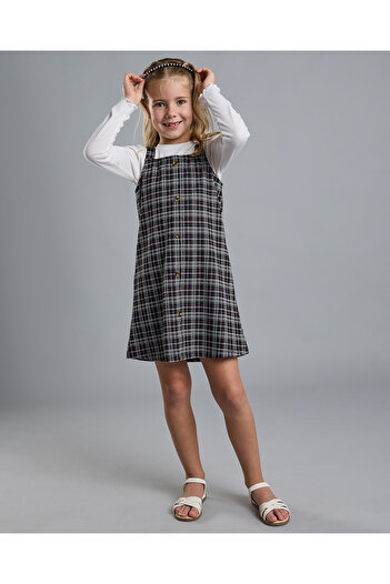 R&B Solid T-Shirt and Plaid Pinafore Set