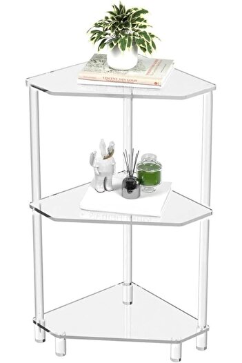 Slasa Acrylic Side Table with 3 Layers – Transparent Glass Shelves – H65 × D30 × W30 cm