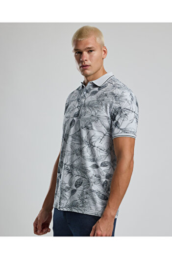R&B Printed Polo T-Shirt with Short Sleeves
