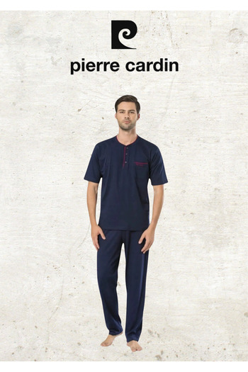 Pierre Cardin Men's Clothing 3 Piece Combed Cotton 100% Cotton Navy Blue Pajamas Set (2 Gift Socks) Ol.Pc.5370.001