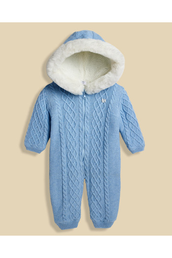 R&B Knitted Hooded Sleepsuit with Zipper Closure