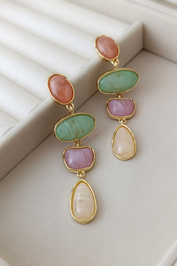 COSİTA Powder Green Cream Row Pastel Colors Brand Model Dangle Retro Long Earrings