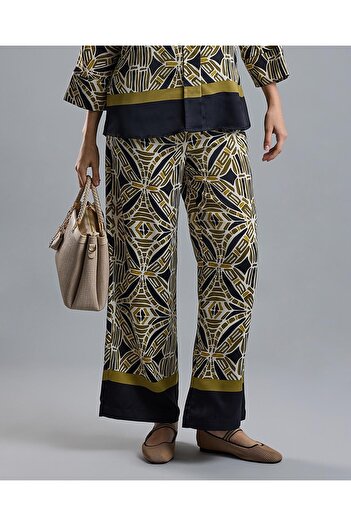 R&B Printed Wide Leg Pants with Drawstring Waist