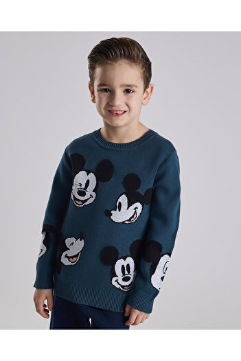 R&B Mickey Mouse Sweater with Crew Neck and Long Sleeves
